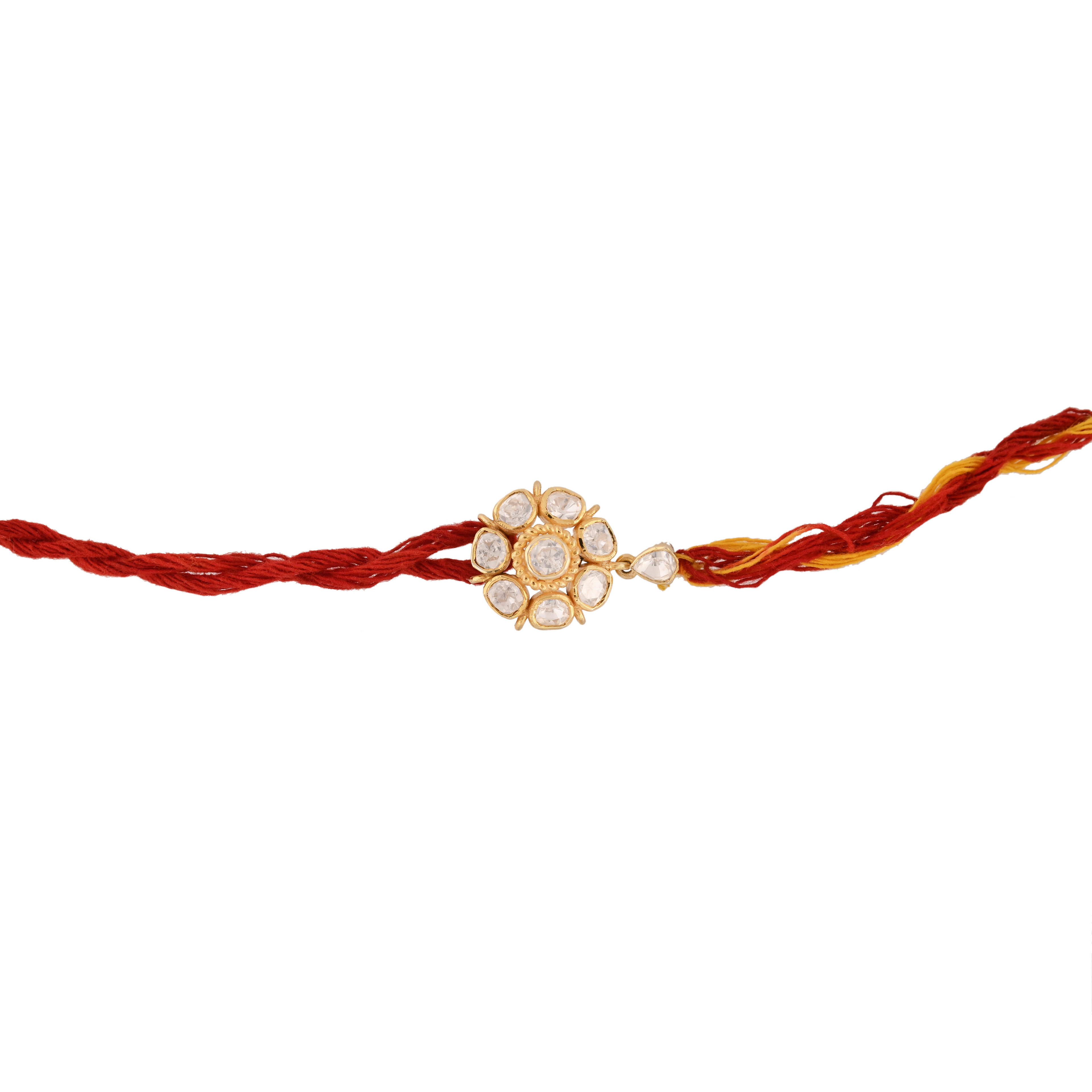 Floral Polki Silver Rakhi with Drop
