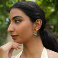 Emerald, Coral & Pearl Silver Earrings