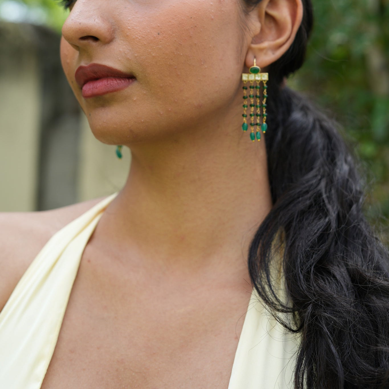 Emerald Waterfall Drop Silver Earrings