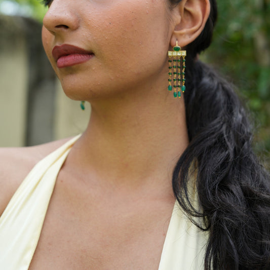 Emerald Waterfall Drop Silver Earrings