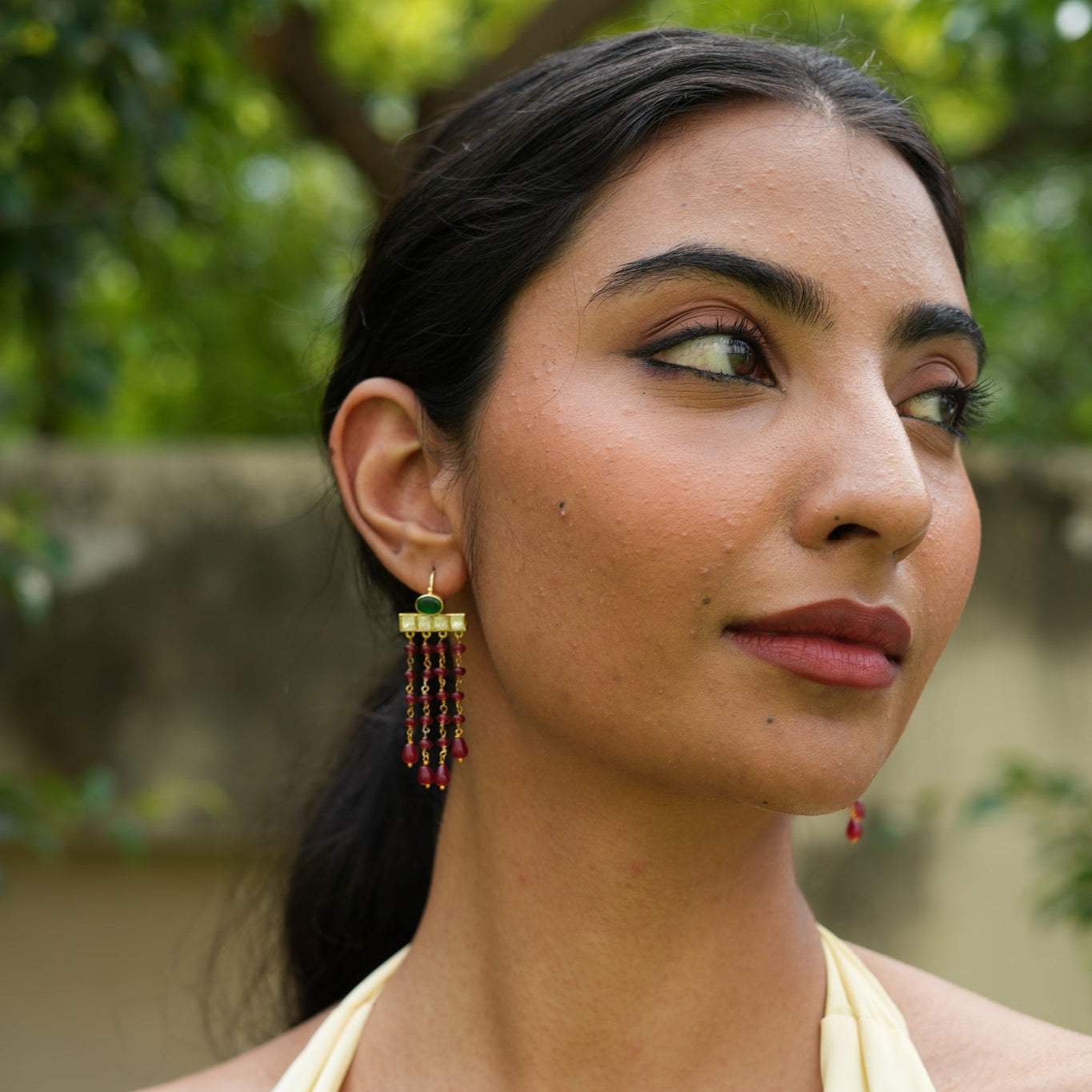 Ruby Waterfall Drop Silver Earrings