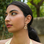 Ruby & Polki Lotus Long Silver Earrings