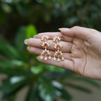 Ruby & Polki Lotus Long Silver Earrings