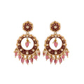 Red Meenakari & Polki Chandbali Earrings with Pearls