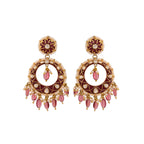 Red Meenakari & Polki Chandbali Earrings with Pearls