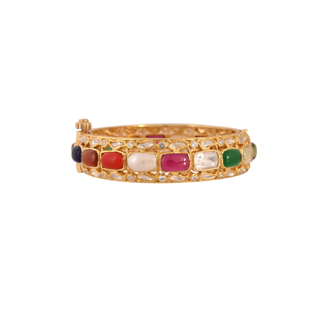 Navratna Polki Silver Bangle