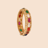 Navratna Polki Silver Bangle