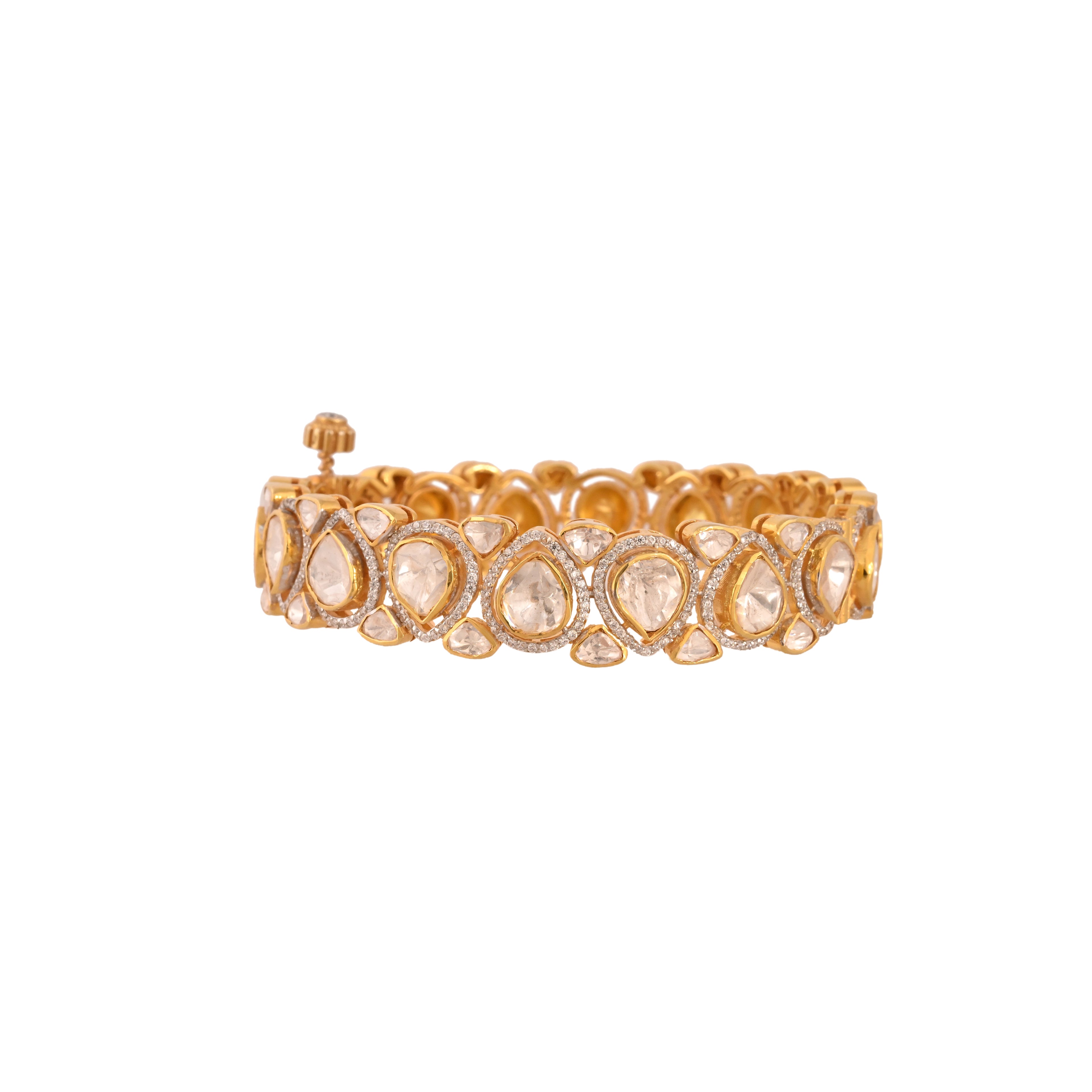 Noor Round Polki Silver Bangle