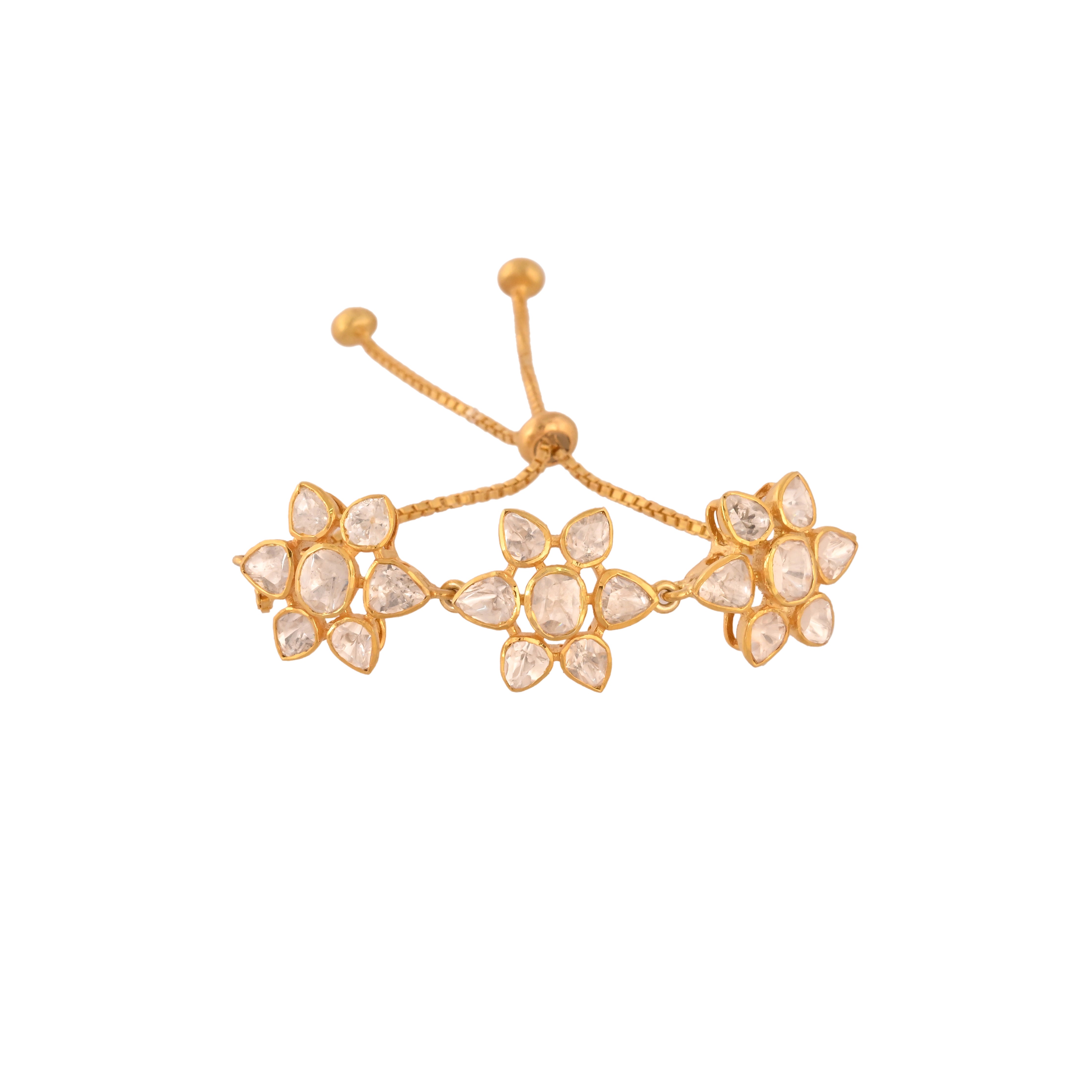 Noor Bloom Polki Silver Adjustable Bracelet