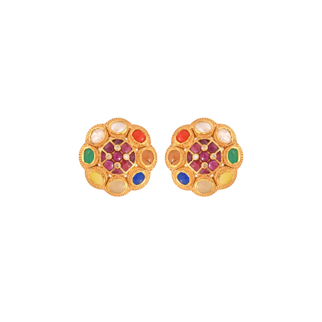 Navratna Round Silver Earrings