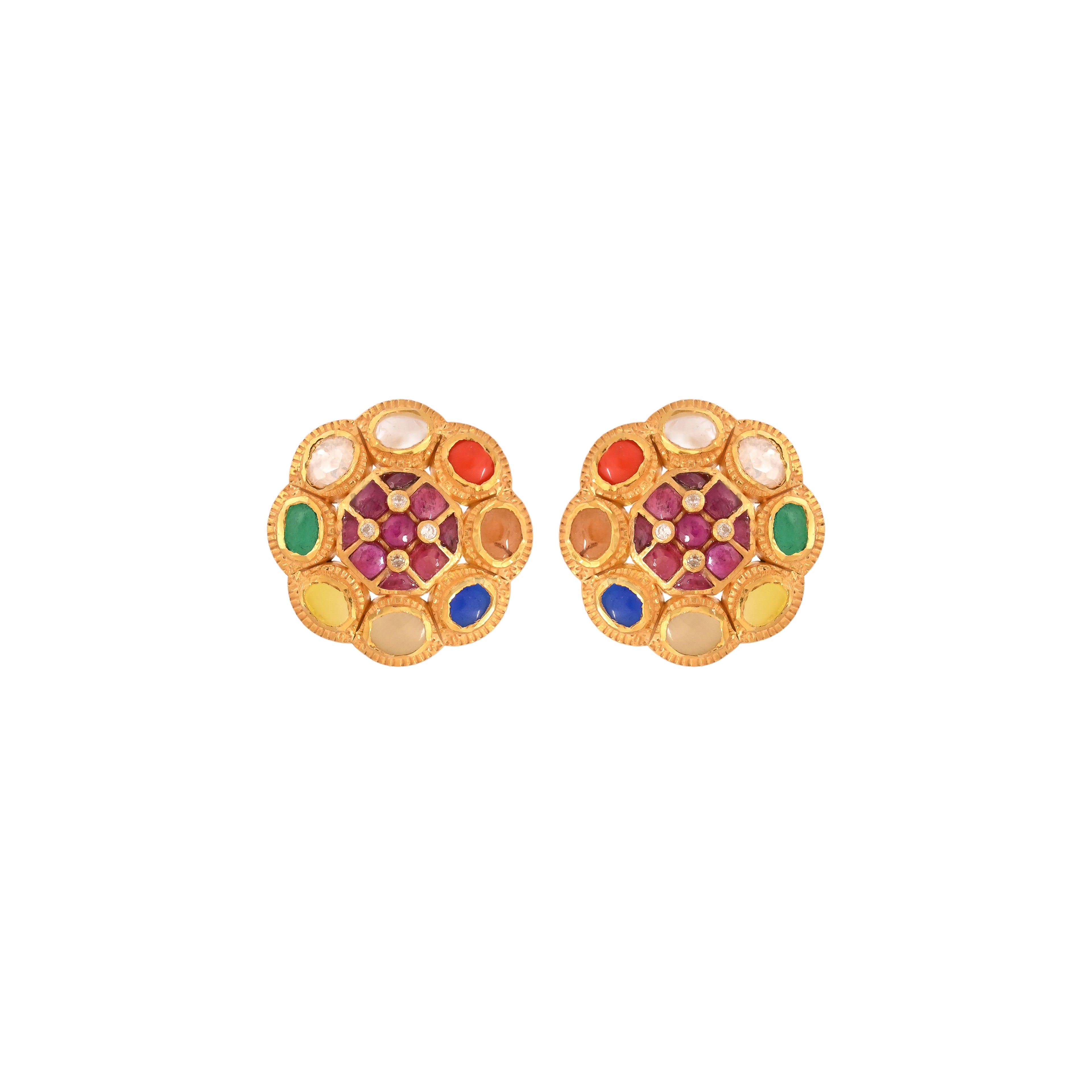 Navratna Round Silver Earrings
