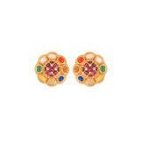 Navratna Round Silver Earrings