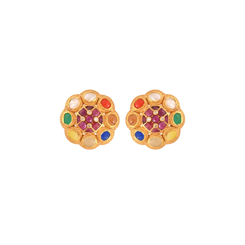 Navratna Round Silver Pendant Set