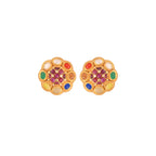 Navratna Round Silver Pendant Set
