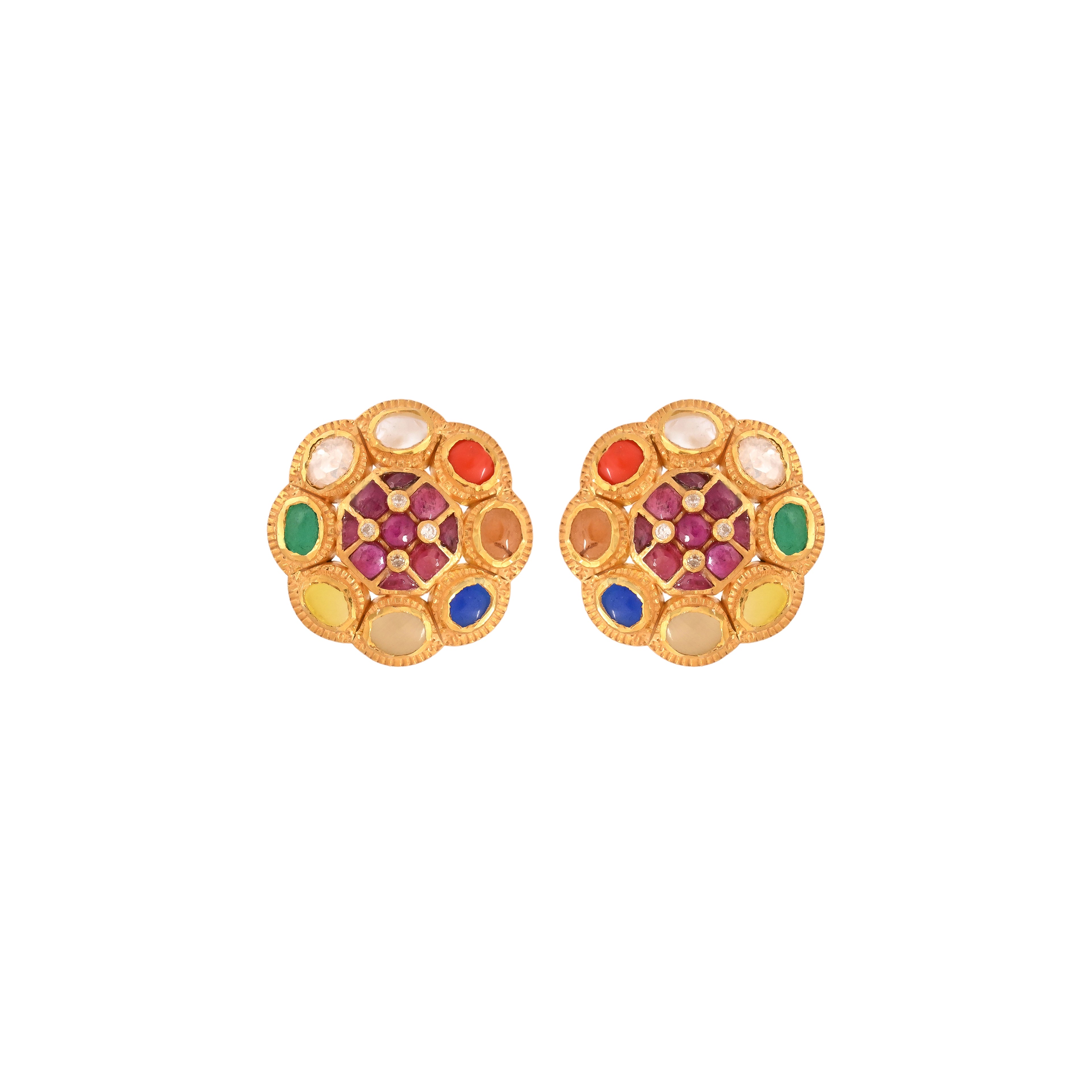 Navratna Round Silver Pendant Set