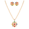 Navratna Polki Round Silver Necklace Set