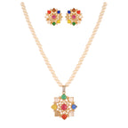 Navratna Polki Round Silver Necklace Set