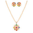 Navratna Polki Round Silver Necklace Set