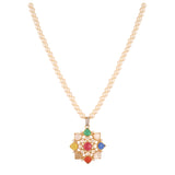 Navratna Polki Round Silver Necklace Set