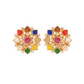 Navratna Polki Round Silver Earrings