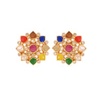Navratna Polki Round Silver Earrings