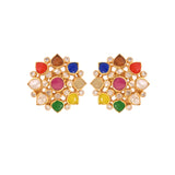 Navratna Polki Round Silver Earrings