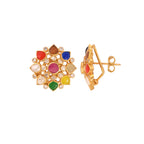 Navratna Polki Round Silver Earrings