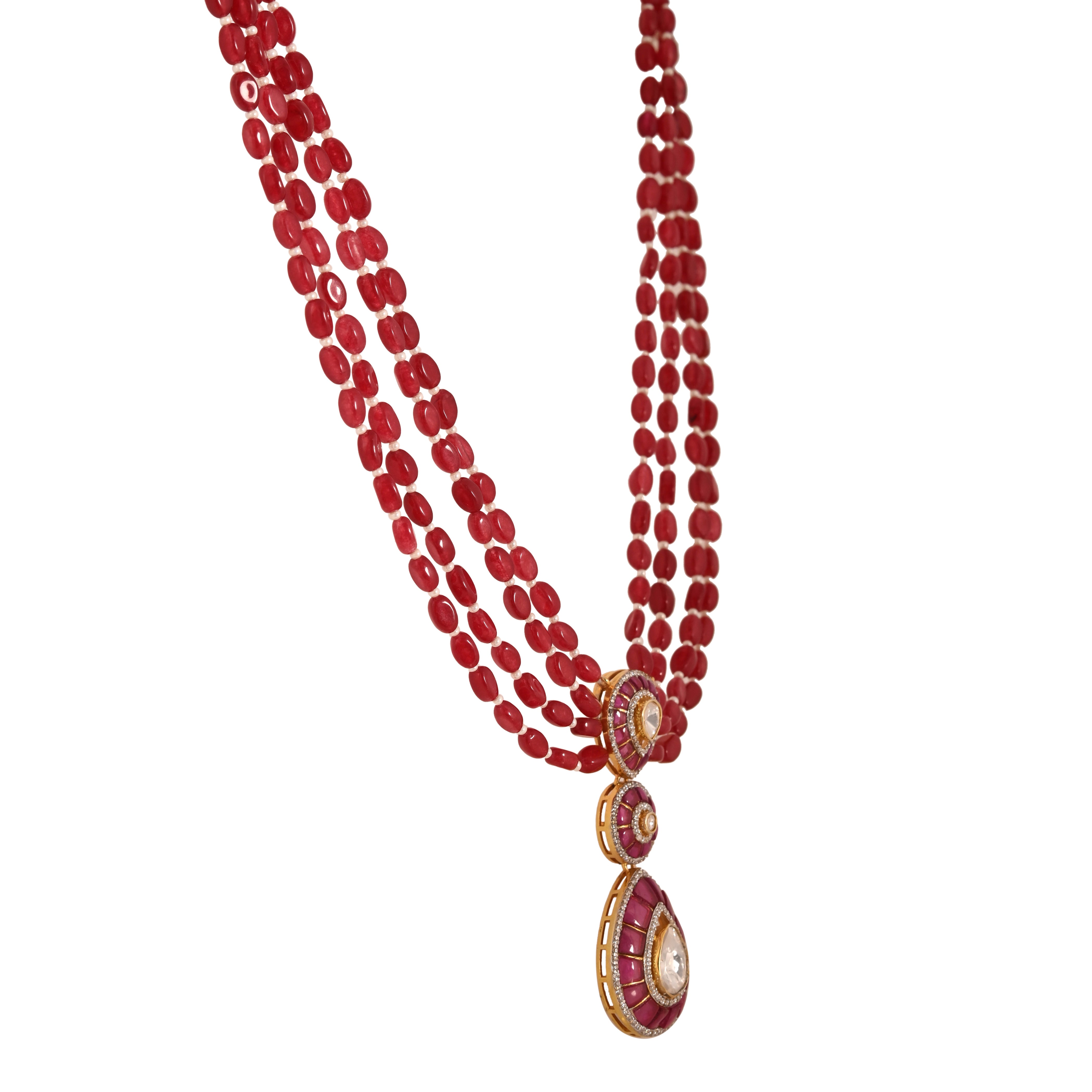 Gul Ruby & Polki Layered Silver Necklace (4 Strings)