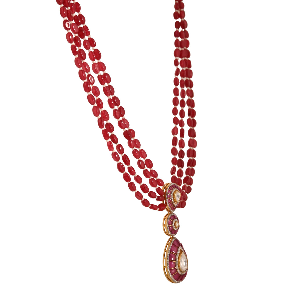 Gul Ruby & Polki Layered Silver Necklace (4 Strings)
