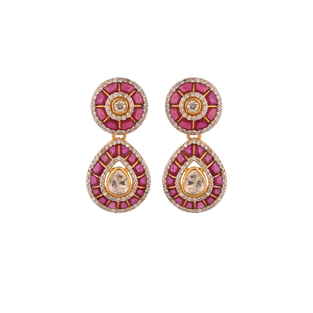 Gul Ruby & Polki Layered Silver Necklace Set (4 Strings)