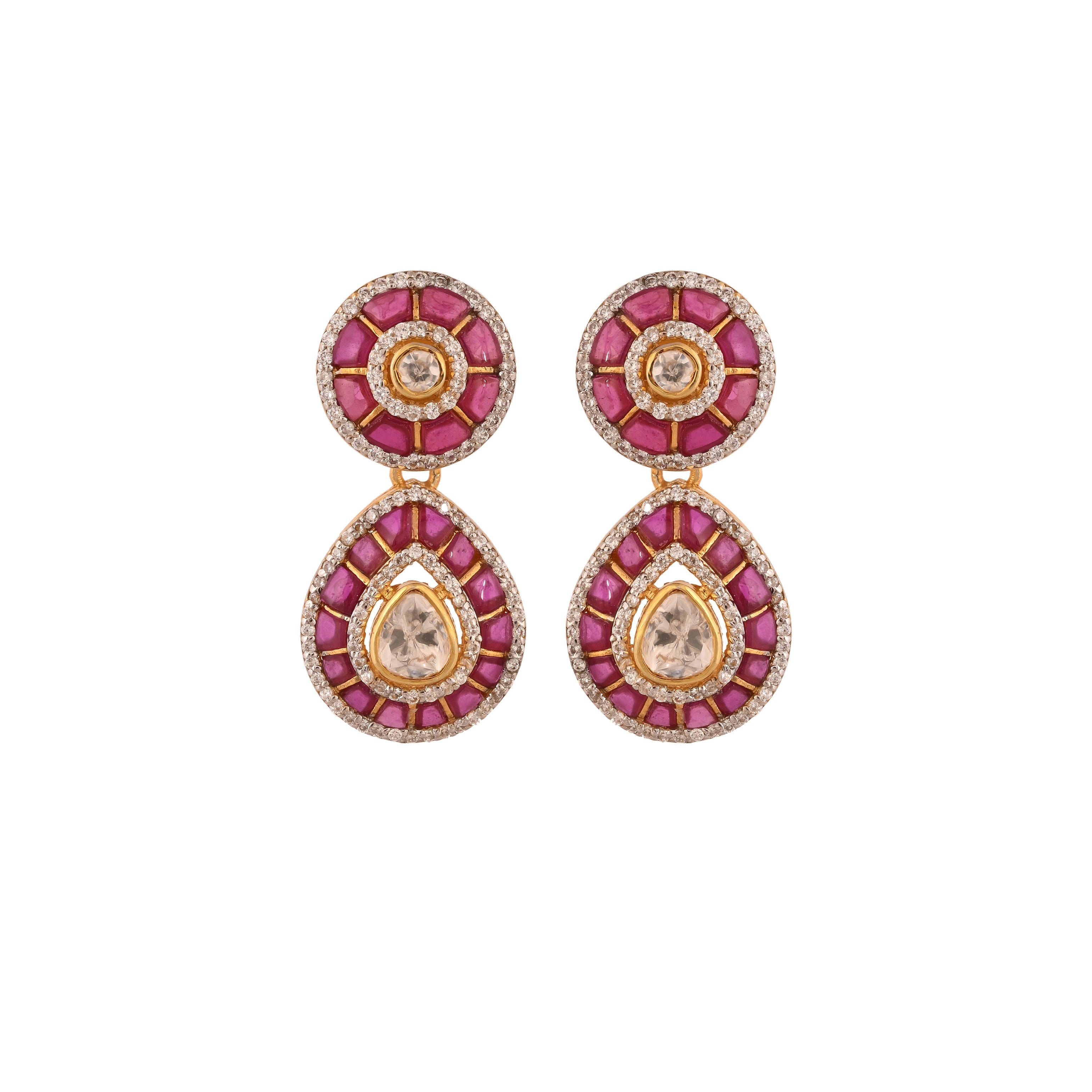 Gul Ruby & Polki Layered Silver Necklace Set (4 Strings)