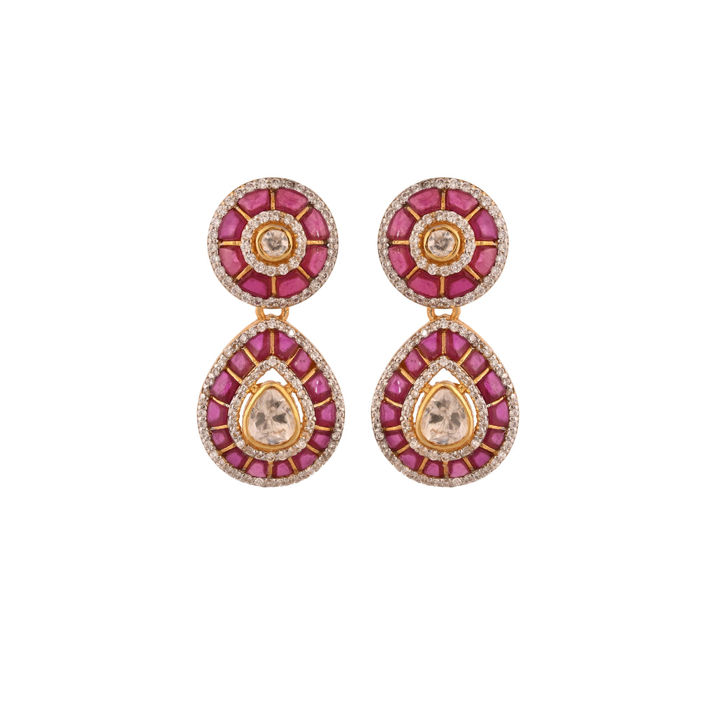 Gul Ruby & Polki Silver Drop Earrings