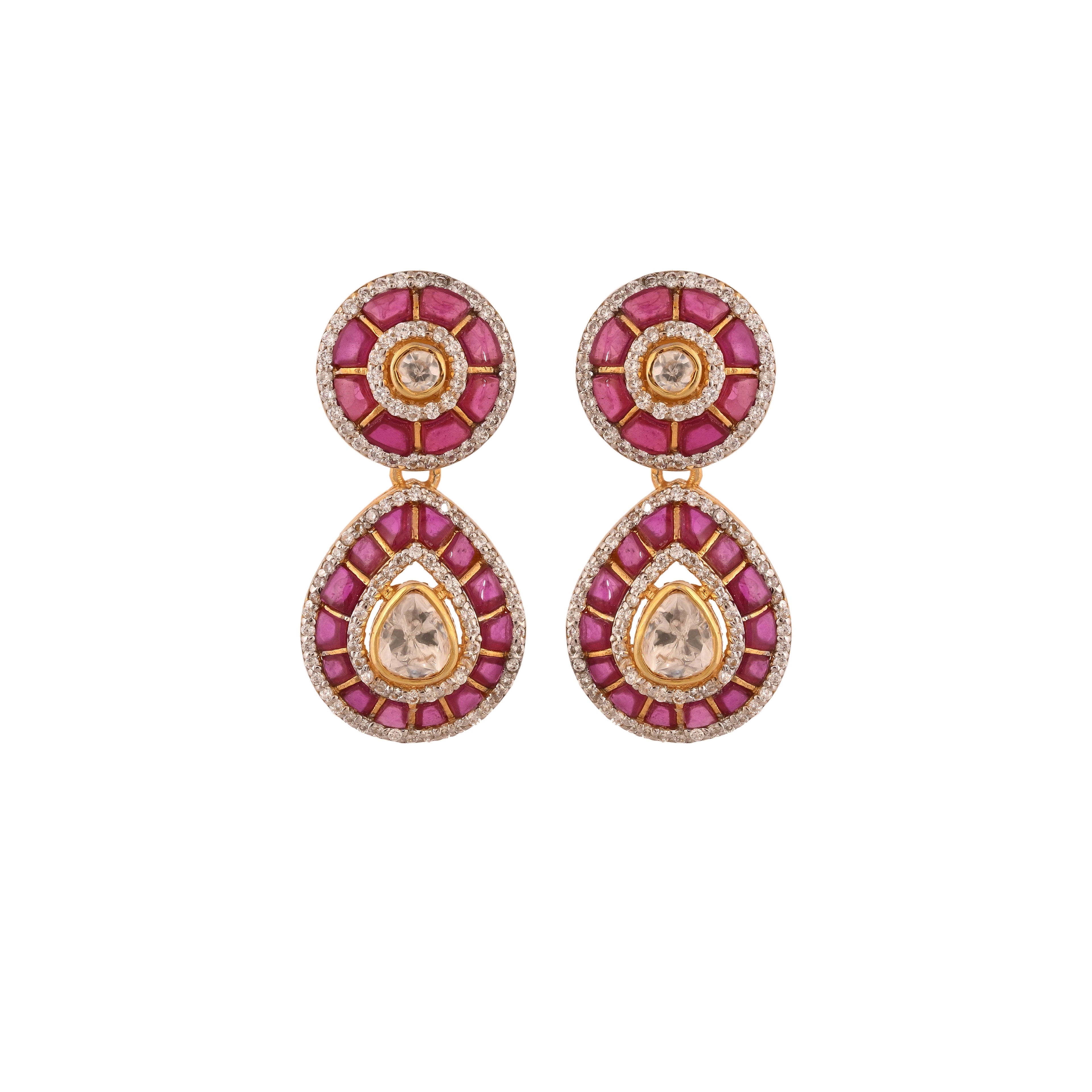 Gul Ruby & Polki Silver Drop Earrings