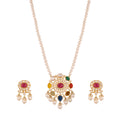 Navratna Polki Silver Necklace Set with Pearl Drops