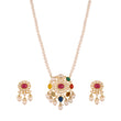 Navratna Polki Silver Necklace Set with Pearl Drops