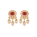 Polki & Ruby Oval Pearl Drop Silver Earrings