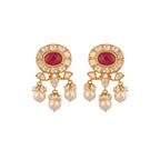 Polki & Ruby Oval Pearl Drop Silver Earrings
