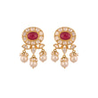 Polki & Ruby Oval Pearl Drop Silver Earrings