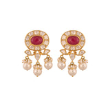 Polki & Ruby Oval Pearl Drop Silver Earrings