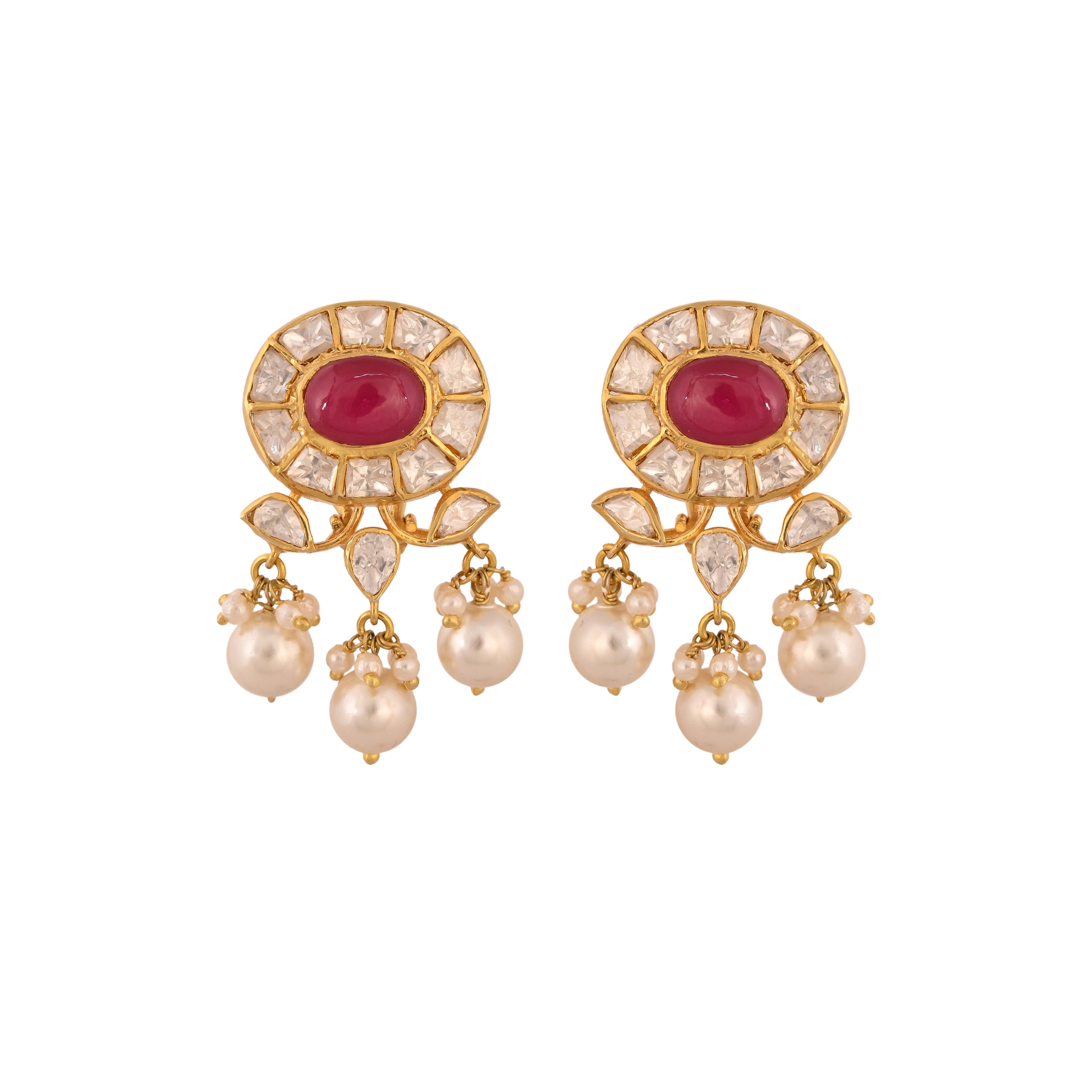 Navratna Polki Silver Necklace Set with Pearl Drops