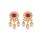 Navratna Polki Silver Necklace Set with Pearl Drops
