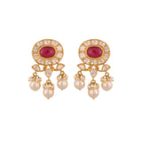 Navratna Polki Silver Necklace Set with Pearl Drops