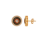 Floral Green & Red Meenakari Round Silver Earrings