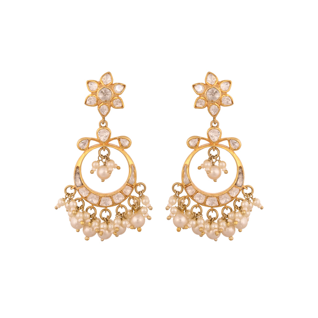 Noor Bloom Polki Silver Chandbali