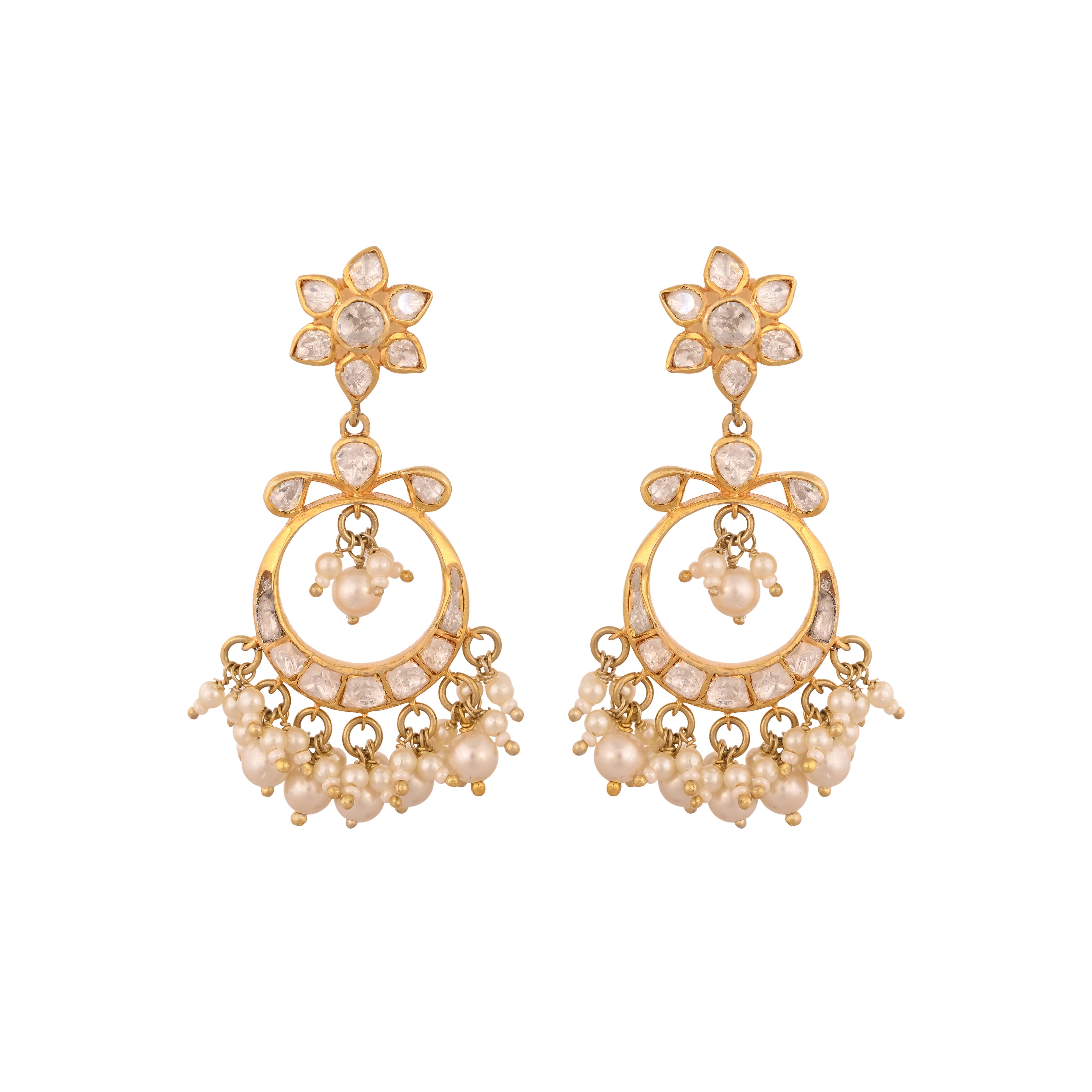 Noor Bloom Polki Silver Chandbali