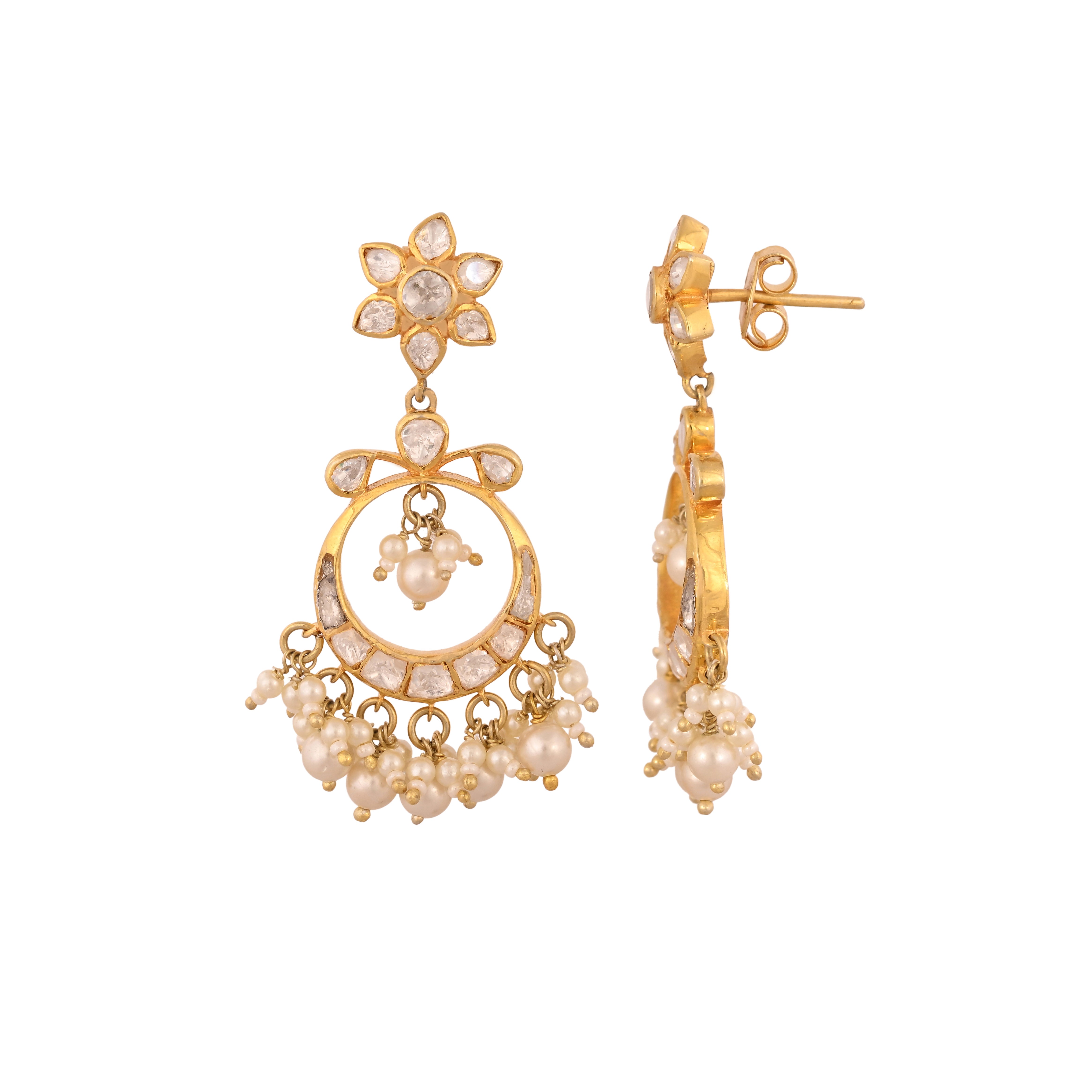 Noor Bloom Polki Silver Chandbali