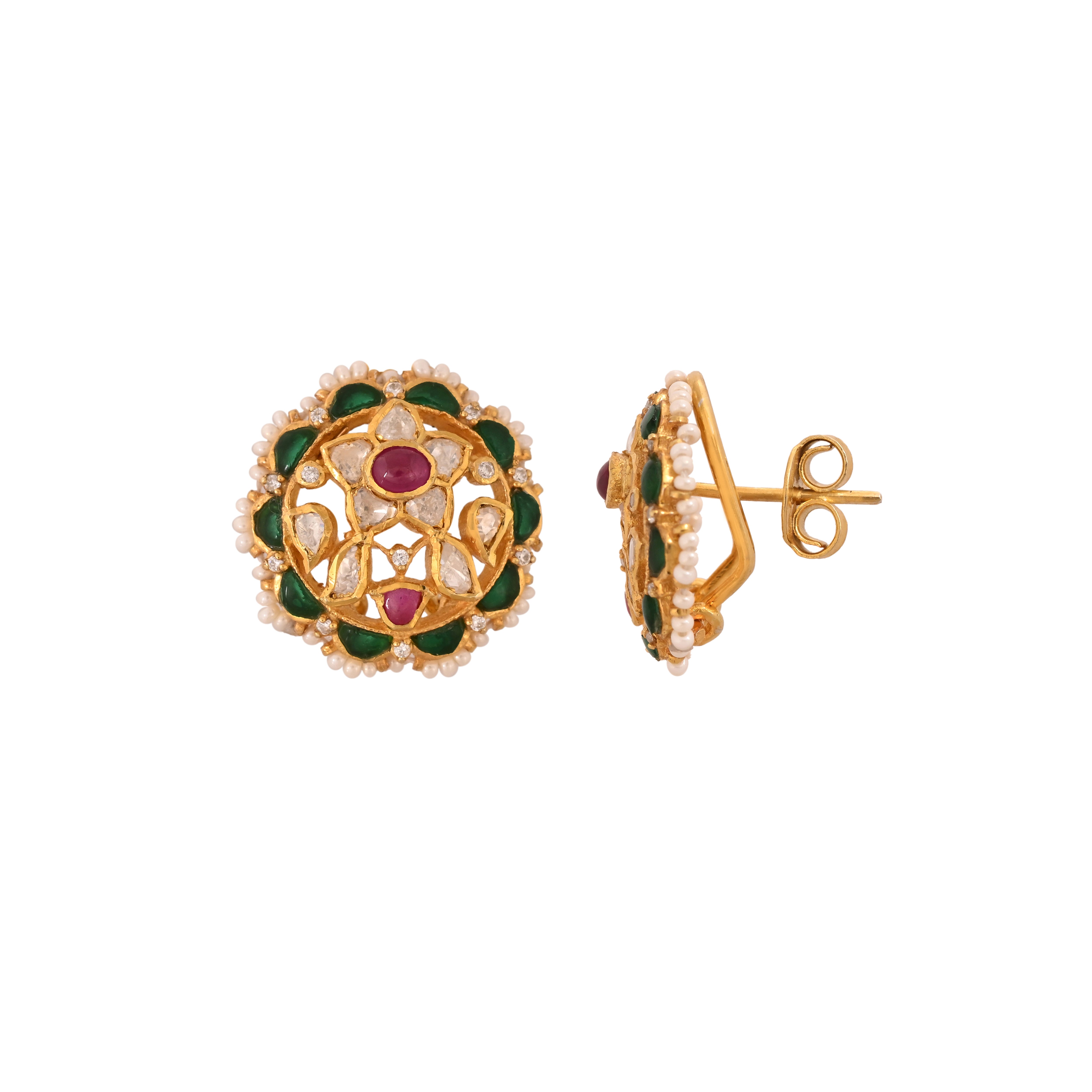 Floral Round Multi-Colour Silver Earrings