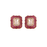 Gul Polki & Ruby Petal Silver Earrings