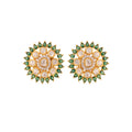 Floral Round Polki & Emerald Silver Earrings