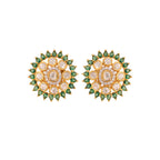 Floral Round Polki & Emerald Silver Earrings